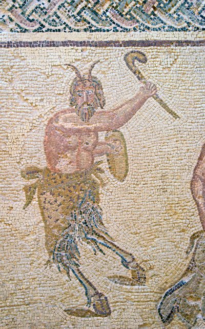 Dionüszosz diadala, Pán részlete, Dionüszosz háza, Paphos, ciprusi mozaik alkotó: Roman