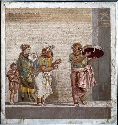 Utazó zenészek, akik az isteni Cybele imádatának szentelték magukat. Mozaik a szamoszi Dioscorides (vagy Dioscourides) eredetije után (Kr. e. 2. század) a pompei Ciceron házában alkotó: Roman