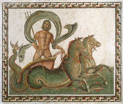 Neptun diadala, Wadi Blibane házának járda, Sousse (ókori Hadrumetum) (mozaik) alkotó: Roman