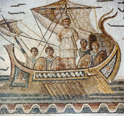 Odüsszeusz és a szirének, Homérosz Odüsszeiájából (mozaik) alkotó: Roman