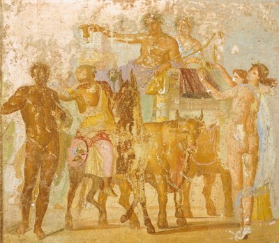 Falfestmény Bacchus diadalát ábrázoló Marcus Lucretius Fronto házából, Pompeii, Campania, római civilizáció alkotó: Roman