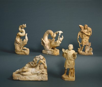 Jónás lenyelt, Jónás feldobott, Jónás a tök szőlő alatt, Jónás imádkozik, 280-290 (márvány) alkotó: Roman Imperial Period
