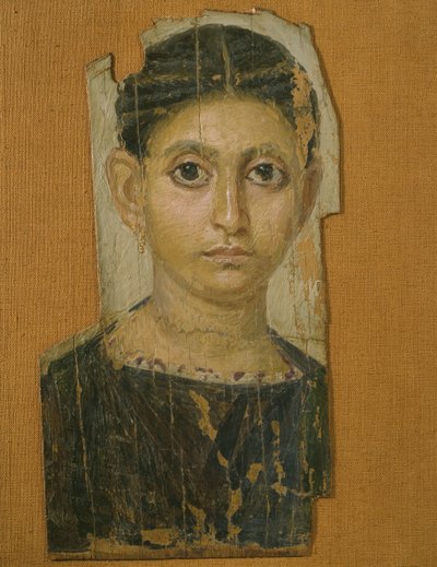 Múmia női portré, Fayumból, Kr.u. 3. század vége (enkausztiás viasz festett fára) alkotó: Roman Period Egyptian