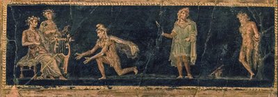 Zenei vetélkedő Apollo és Marsyas között, Kr.e. 1. század. HIRDETÉS. alkotó: Roman Pompeian wall painting.