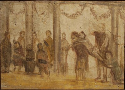 A tanuló büntetése. Freskó Felix Júlia házából, I. század. alkotó: Roman Pompeian wall painting.