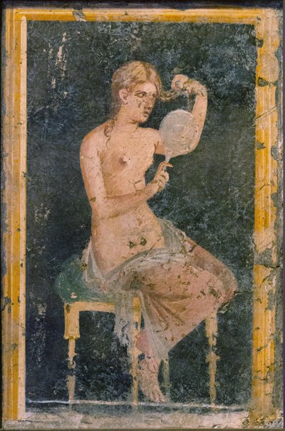 Nő tükörrel, 1. H. 1. század. HIRDETÉS. alkotó: Roman Pompeian wall painting.