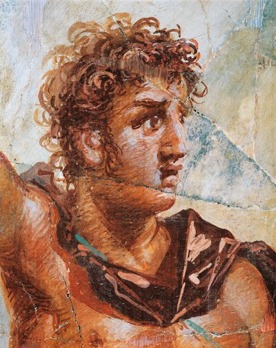 Részlet egy Sándort ábrázoló freskóról, Sándor (Ares) és Stateira (Aphrodité) házasságából, Regio 6 Insula Occidentalis 39, Pompei (UNESCO Világörökségi Lista) alkotó: Roman Roman