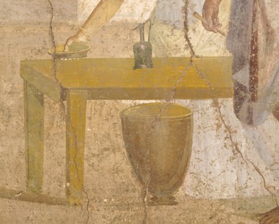 Részlet az áldozati étkezést ábrázoló freskóról, Aranyozott Ámorok Háza, Pompeii, Campania, római civilizáció alkotó: Roman Roman