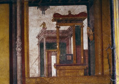 Fantasztikus építészet, freskó az oecusból a Vettii Házban, Pompeiiben (UNESCO Világörökségi Lista) alkotó: Roman Roman