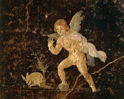 Ámor nyúlra vadászó freskója Pompeiiből, Nápoly tartományból, Olaszországból, a római civilizációból alkotó: Roman Roman