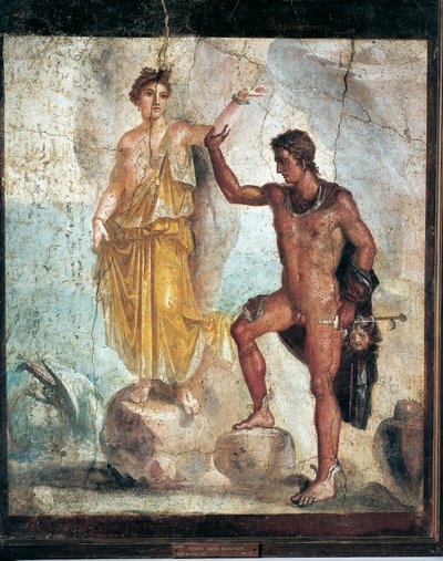 Perseust és Andromédát ábrázoló freskó Olaszországból, Campania, Pompei, gipszre festett, i.sz. 55-79. alkotó: Roman Roman