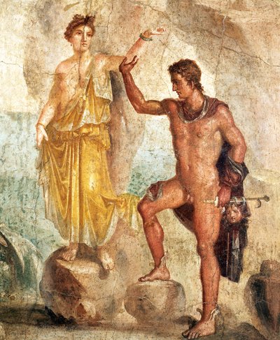 Perseust és Andromédát ábrázoló freskó, festmény gipszre alkotó: Roman Roman