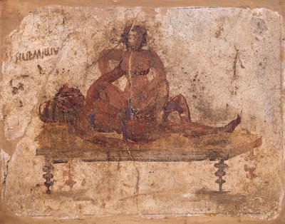 Erotikus témát ábrázoló freskó Pompeiből, Olaszországból alkotó: Roman Roman