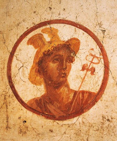 Fresco depicting portrait of man on white background, House of Ancient Hunt, Pompeii , Campania, Roman Civilization alkotó: Roman Roman