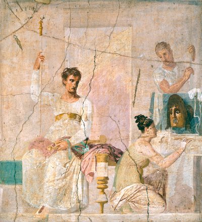 Színházi jeleneteket ábrázoló freskó a Herculaneum-bazilikából (UNESCO Világörökség alkotó: Roman Roman