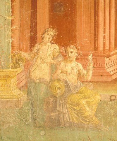 Freskó negyedik pompei stílusban piros alapon, Pinario Ceriale háza, Pompeii, Campania, római civilizáció alkotó: Roman Roman