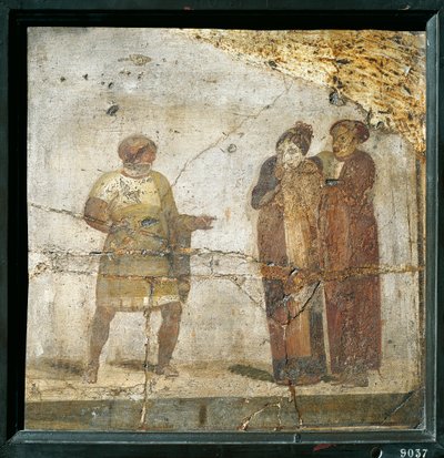 Olaszország, Campania, Pompei, Színházi jelenet, freskó alkotó: Roman Roman