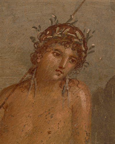 Olaszország, Campania régió, Nápoly tartomány, Pompeii, Marco Lucrezio háza Frontone Nárciszt ábrázoló freskó a tó mellett alkotó: Roman Roman