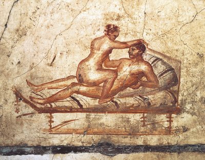 Olaszország, Campania régió, Nápoly tartomány, Pompei, Vettii ház, Erotikus freskó alkotó: Roman Roman