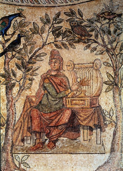 Római művészet: Orphe bájos madarak. Blanzy-les-Fisms mozaikja. Lyon, Szépművészeti Múzeum alkotó: Roman Roman