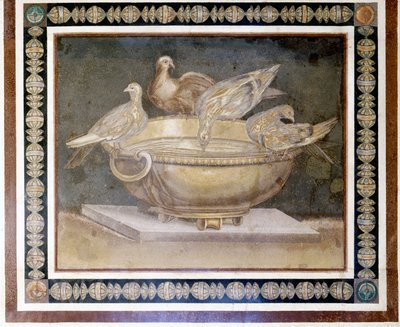 4 galambot ábrázoló római mozaik. alkotó: Roman Roman