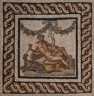 Dionüszosz háza, Ortaglia egyik római domusa: a Dionüszoszt és a párducot ábrázoló mozaikpadló részlete (mozaik) alkotó: Roman Roman