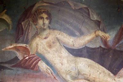 Vénusz kagylóban, részlet a freskóról peristyliumban, Vénusz háza a héjban, Pompei (UNESCO Világörökségi Lista) alkotó: Roman Roman