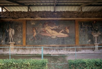 Vénusz kagylóban, freskó a peristyliumból a Vénusz házában, a pompeii Shellben (UNESCO világörökségi lista) alkotó: Roman Roman