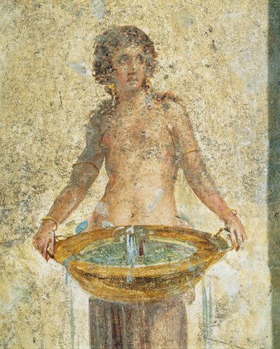 Vödör vizet hordozó nő, részlet, Pompeiiből, Freskóból alkotó: Roman Roman