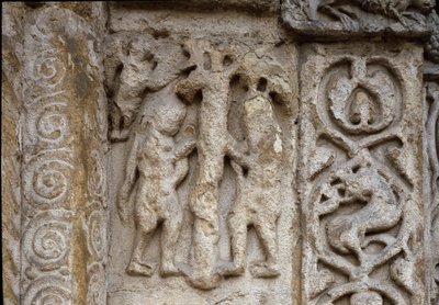 Ádám és Éva. Részlet a bazilikán homlokzatáról, 12. század eleje (dombormű) alkotó: Romanesque