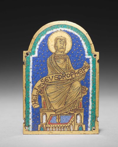 Emléktábla: Ülő próféta egy ereklyetartó kegyhelyről: Heliseus alkotó: Romanesque