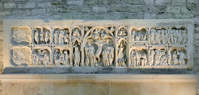 Román művészet: az evangélium különböző jeleneteit ábrázoló oltárkép alkotó: Romanesque