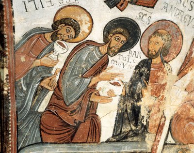 Román művészet: "" Fülöp, Barthelemy és Andre apostolok "" The Vote of the Cene freskója, Szent Izidor-templom 12. századi Real Colegiata of San Isidoro, Leon alkotó: Romanesque