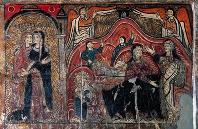 A látogatás és a születés Celomi és Salome szülésznőkkel, részlet alkotó: Romanesque