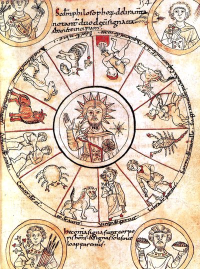A nap az állatöv jeleivel körülvéve alkotó: Romanesque