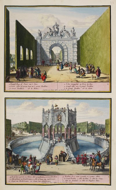 Az enghien-i park, 1685 körül, illusztráció a „Hága 86 tervéből és nézeteiből” álló gyűjteményből alkotó: Romeyn de (after) Hooghe