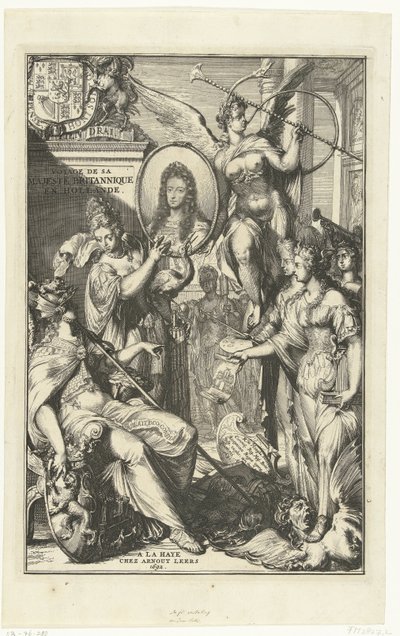 Allegorikus homlokzat III. Vilmos portréjával Voyage de sa Majeste Britannique en Hollande (cím a tárgyon) alkotó: Romeyn de Hooghe