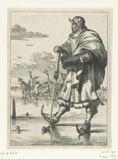 Figurák à la mode no 11: Részvényjátékos a jégen Figurák à la módban (sorozat címe) alkotó: Romeyn de Hooghe