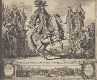 III. Vilmos, mint Orange hercege, a négy előtti Stadthouderrel, I. Vilmossal, Maurice-szal,..., n.d. alkotó: Romeyn de Hooghe