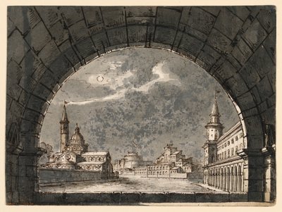 Színpad a "La Straniera" opera számára alkotó: Romolo Achille Liverani