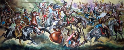 Csata indiánok és katonák között (gouache, papír) alkotó: Ron Embleton