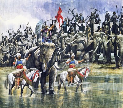 Porosz király serege Nagy Sándorral szemben a szakadó esőben alkotó: Ron Embleton