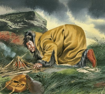 Marco Polo, a tűz fölött gubbasztva... alkotó: Ron Embleton