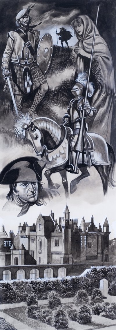 Skót kastély és személyiségek a skót történelemből (gouache, papír) alkotó: Ron Embleton