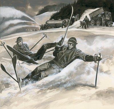 Síelők és hógépek alkotó: Ron Embleton