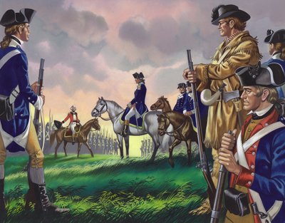 Cornwallis tábornok megadása az amerikai parancsnoknak a virginiai Yorktownban, 1781. október 19-én () (gouache, papír) alkotó: Ron Embleton
