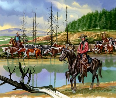 Texasi cowboyok északra hajtják a marhákat alkotó: Ron Embleton