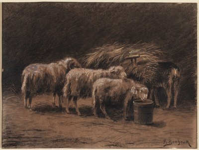 Egy pár birka és egy kos egy istállóban alkotó: Rosa Bonheur
