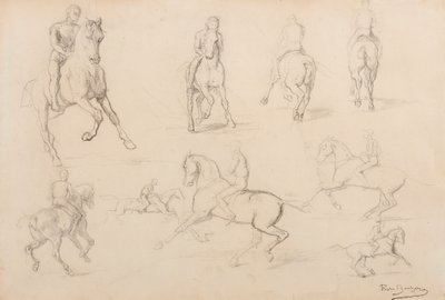 Tanulmányok egy lóról és a lovasról (grafit fehér szőtt papíron) alkotó: Rosa Bonheur