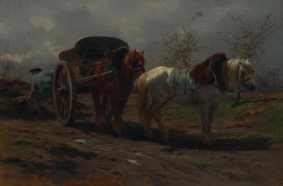 Két ló egy szekér előtt alkotó: Rosa Bonheur